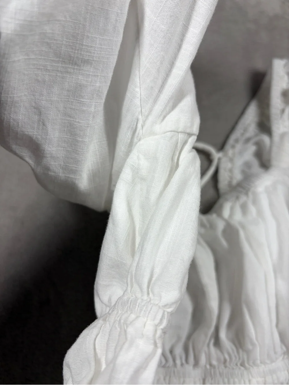 Free People White 100% Cotton Cropped Puff Sleeve Lace Up Blouse Top Size Large